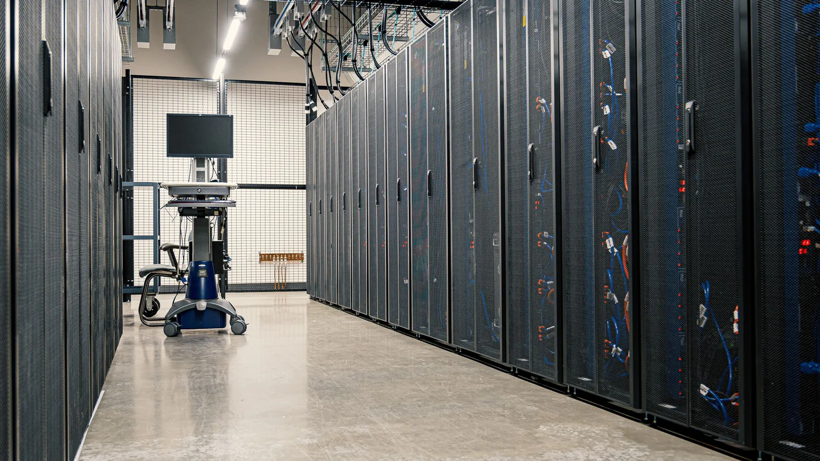 Rows of server racks in a data centre