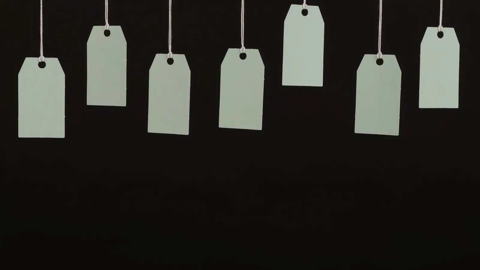Blank price tags hanging in a row