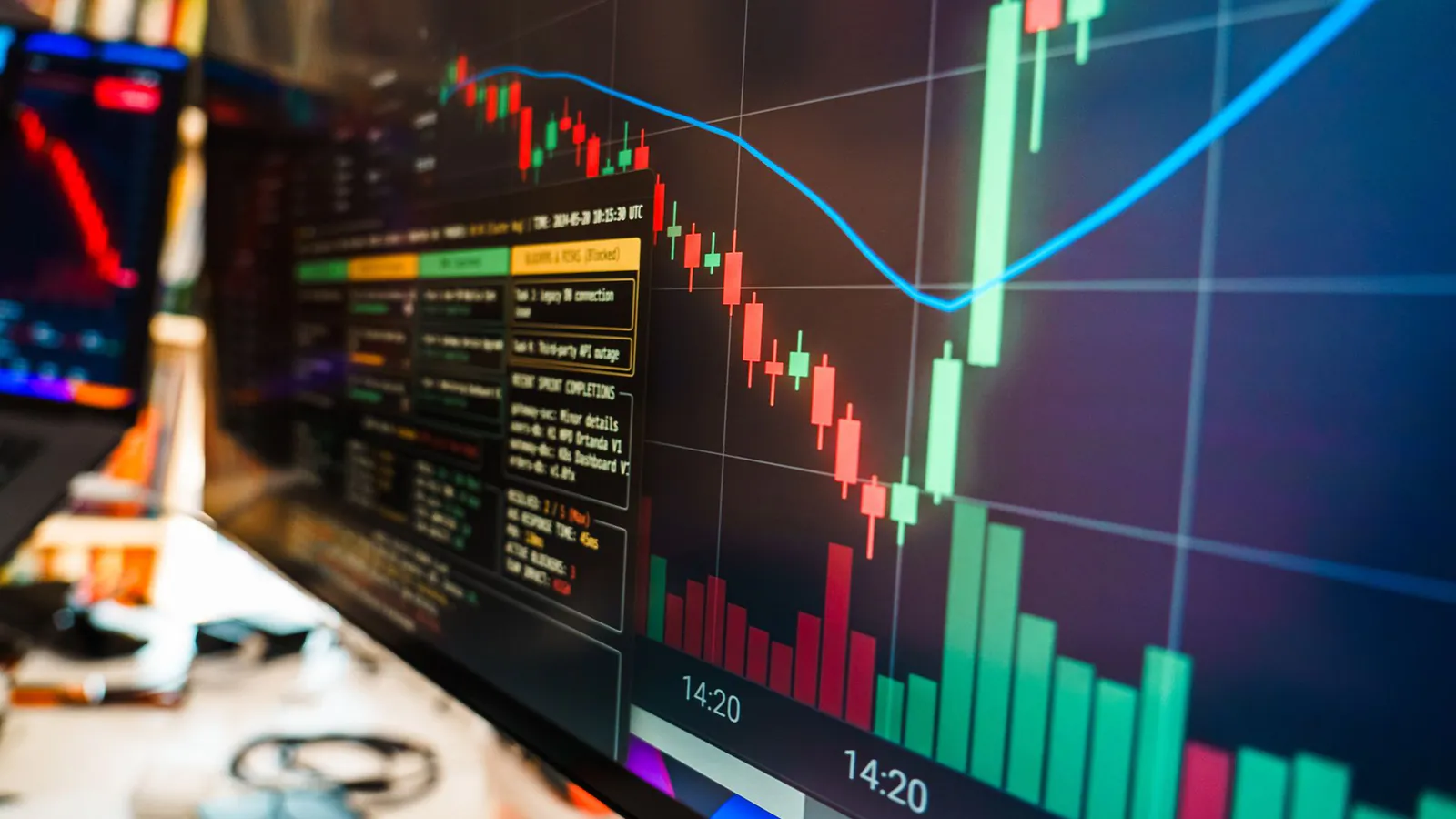 Trading screens showing a live price chart