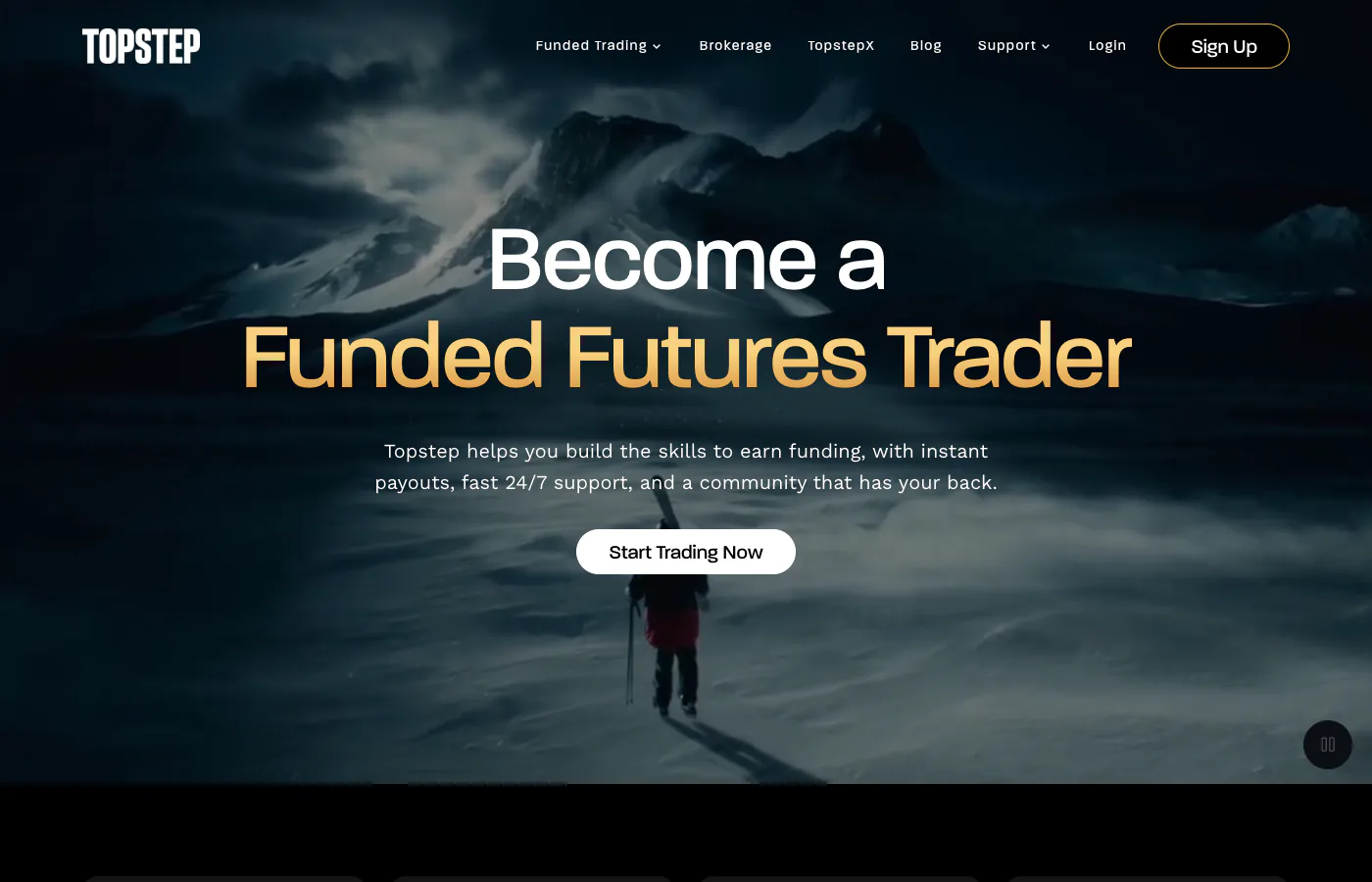 Topstep homepage showing its funded futures trading program.