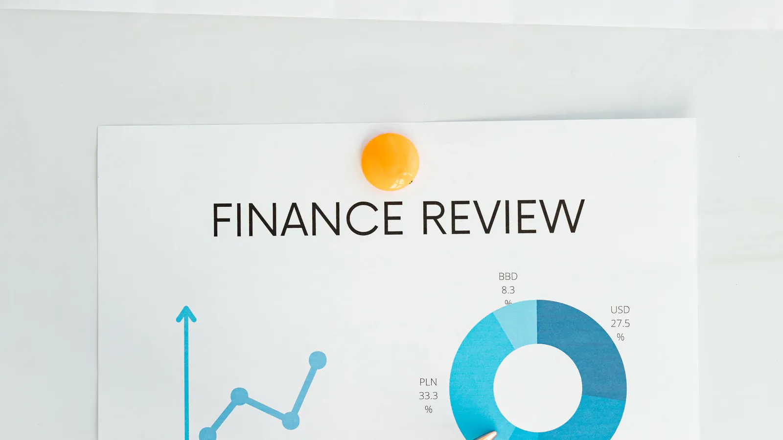 A finance review report with charts pinned to a board