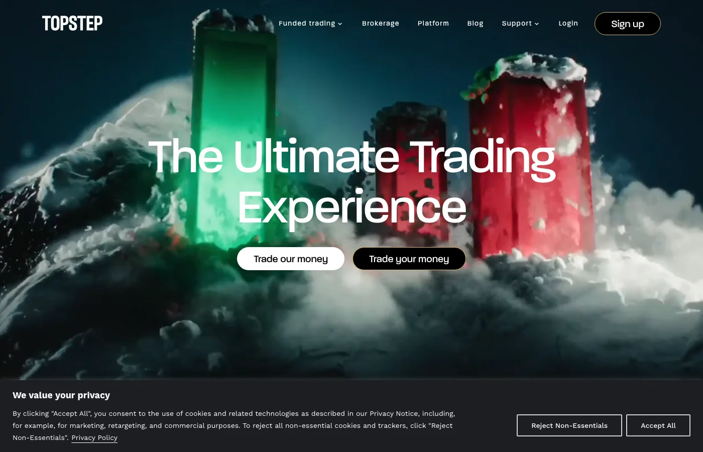 TopStep futures prop trading challenge page showing CME futures account options and evaluation structure.