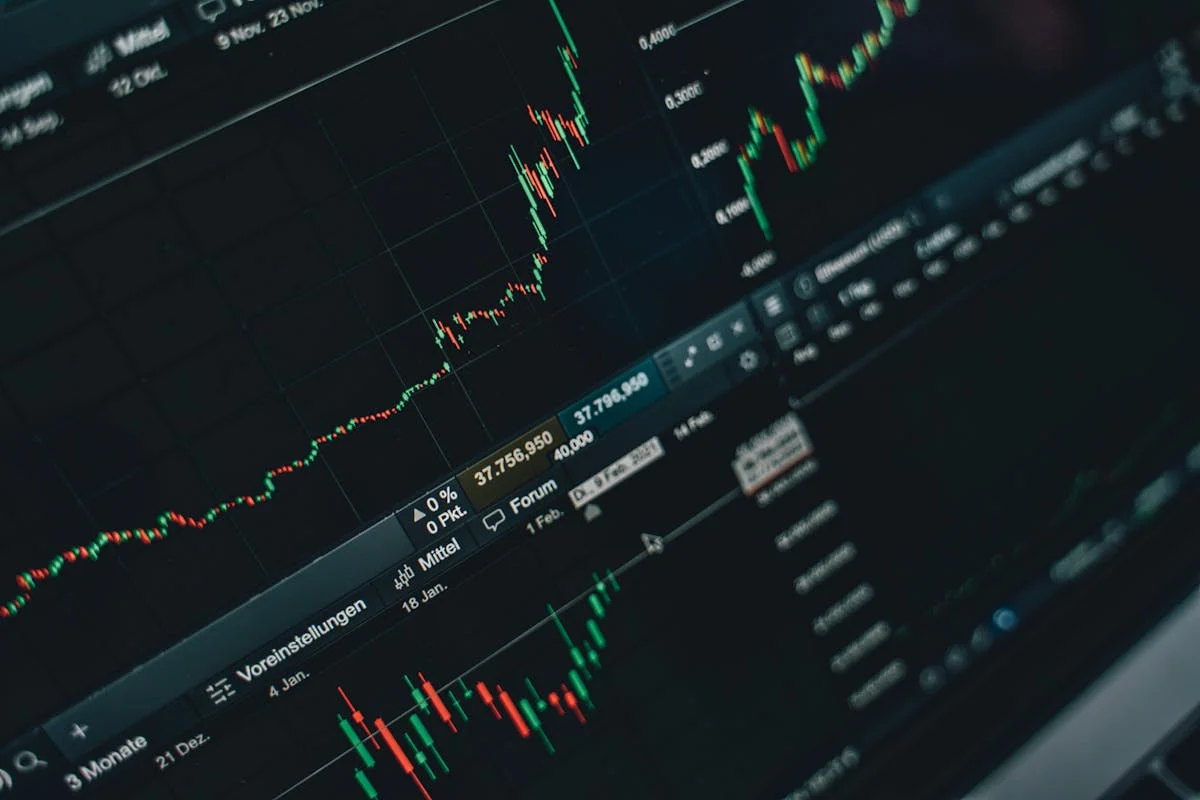 Crypto trading platform showing candlestick charts and real-time market data — the same infrastructure Velotrade API connects to.